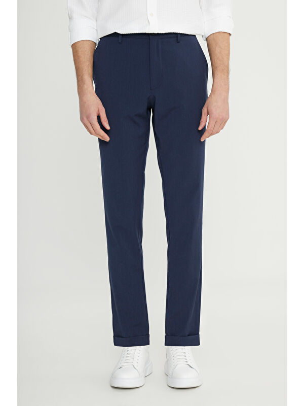 Altınyıldız Classics Erkek Lacivert Slim Fit Dar Kesim Beli Lastikli Yan Cep Esnek Casual Pantolon