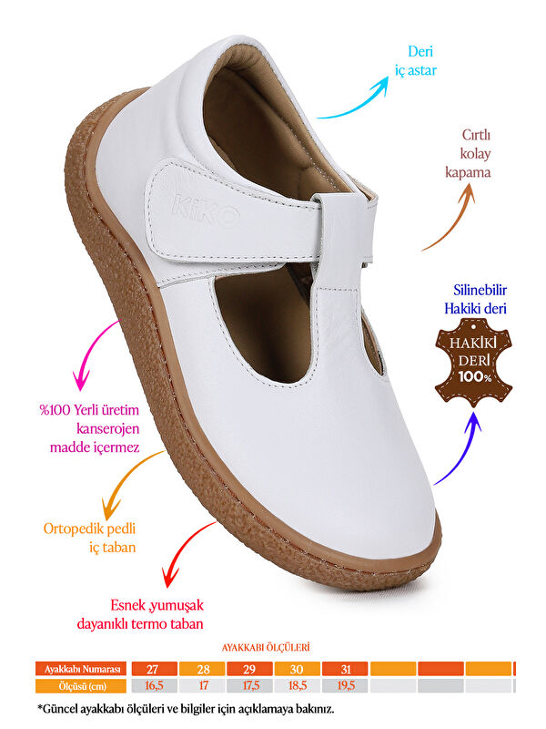 Kiko Kids Beyaz Kiko Kids Lija %100 Deri Günlük Kız Çocuk Babet Ayakkabı