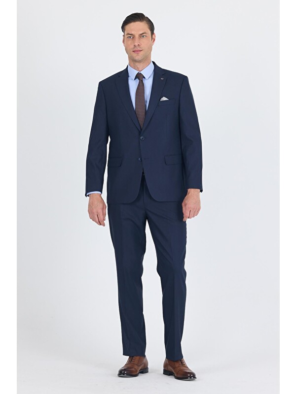 İMZA Lacivert Mono Yaka Bez Ayağı Tam Astar Pamuklu 4 Drop Comfort Fit Classic Takım Elbise 1001250178
