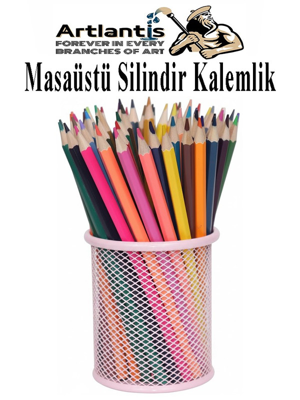 Artlantis Masaüstü Metal Silindir Kalemlik 1 Adet Fileli Perfore Pastel Renkli Kalemlik Kağıtlık Düzenleyici B