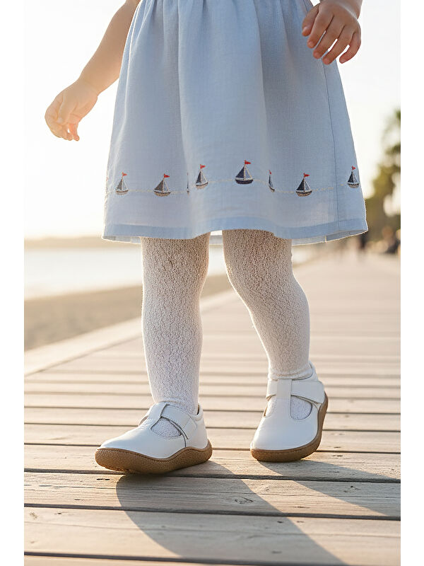 Kiko Kids Beyaz Kiko Kids Lija %100 Deri Günlük Kız Çocuk Babet Ayakkabı