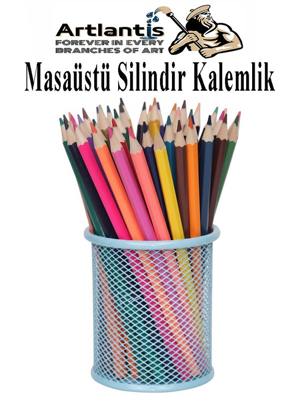Artlantis Masaüstü Metal Silindir Kalemlik 1 Adet Fileli Perfore Pastel Renkli Kalemlik Kağıtlık Düzenleyici B