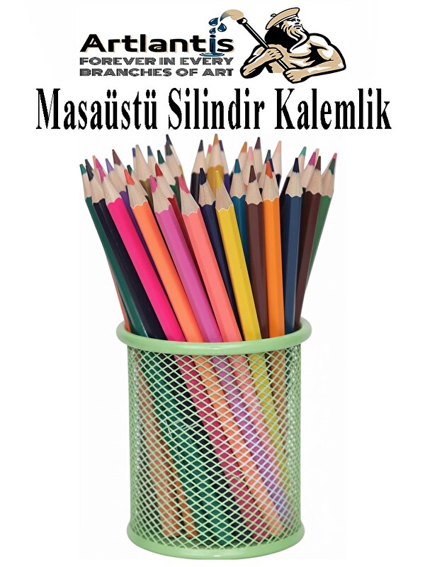 Artlantis Masaüstü Metal Silindir Kalemlik 1 Adet Fileli Perfore Pastel Renkli Kalemlik Kağıtlık Düzenleyici B