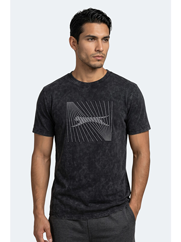 SLAZENGER ZAIR Erkek Baskılı Siyah Tişört