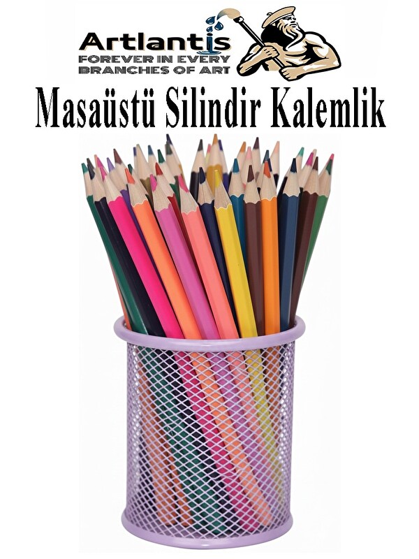 Artlantis Masaüstü Metal Silindir Kalemlik 1 Adet Fileli Perfore Pastel Renkli Kalemlik Kağıtlık Düzenleyici B