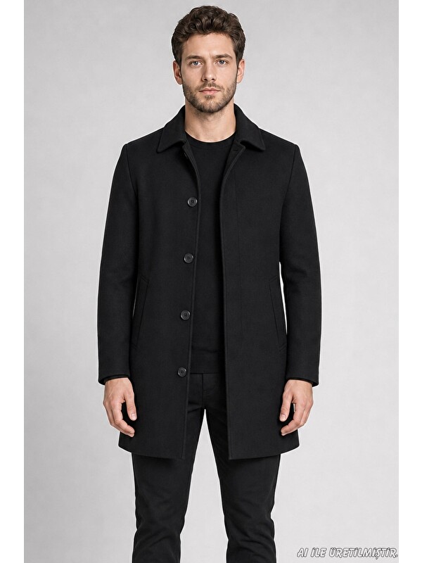 Freemen Erkek Slim Fit Klasik Yaka 3 Düğmeli Kısa Kaşe Kaban