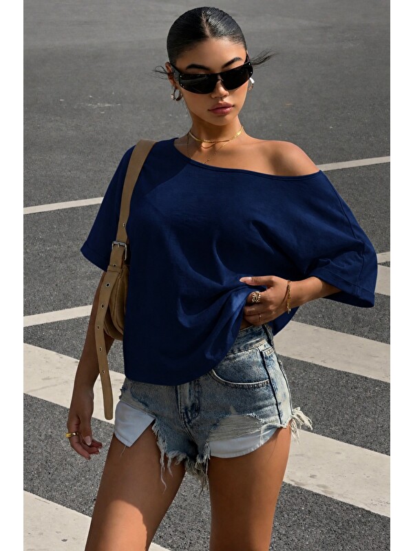 Tarz Cool Kadın Oversize Düşük Omuz Basic Tişört – Salaş Kesim Yazlık Rahat T-Shirt