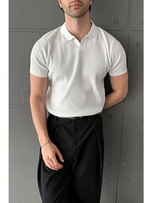 HYMAN Erkek Petek Desen Polo Yaka Triko T-shirt