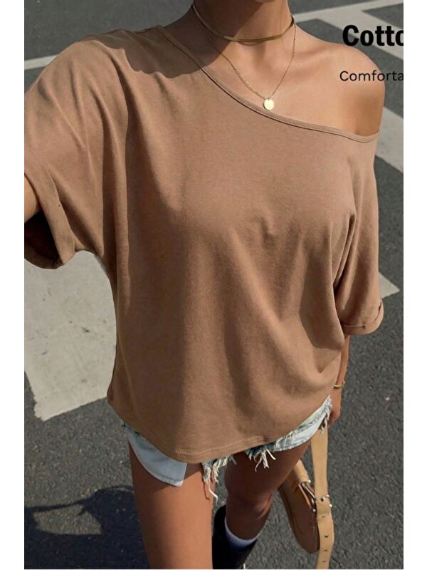 Tarz Cool Kadın Oversize Düşük Omuz Basic Tişört – Salaş Kesim Yazlık Rahat T-Shirt
