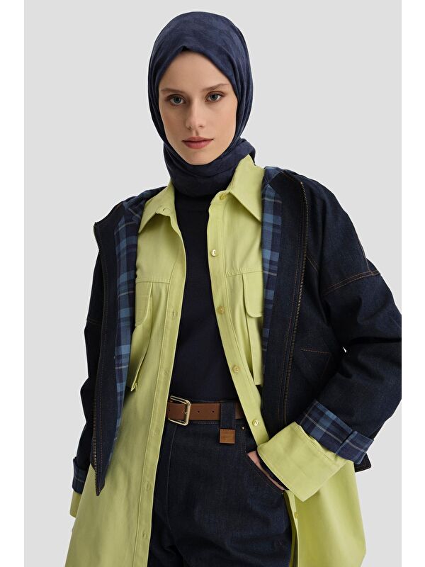 ARMİNE Ekose Astarlı Denim Ceket 24K5701 Lacivert