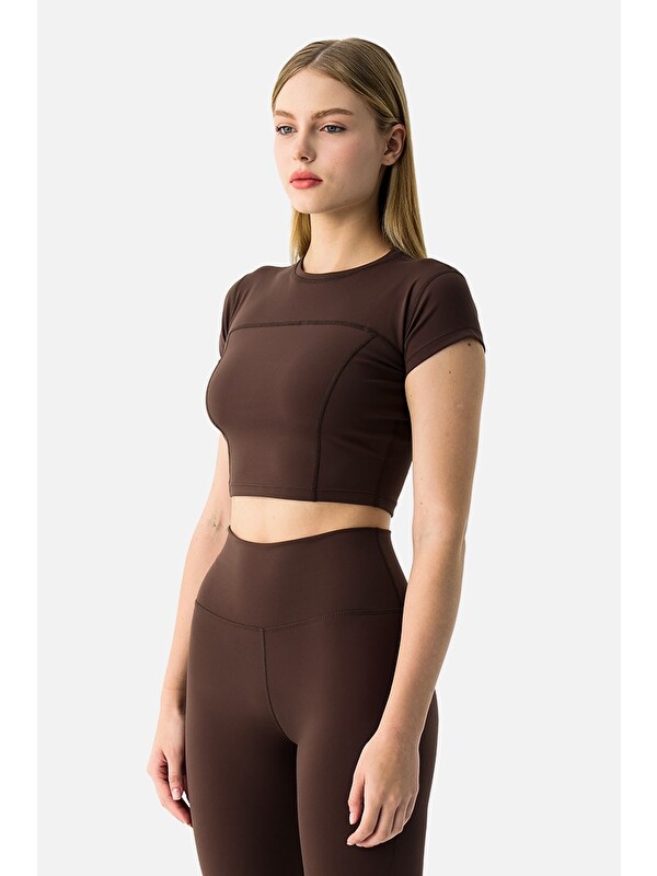 Superstacy Liora Yumuşak Kumaş Acı Kahve Crop Top
