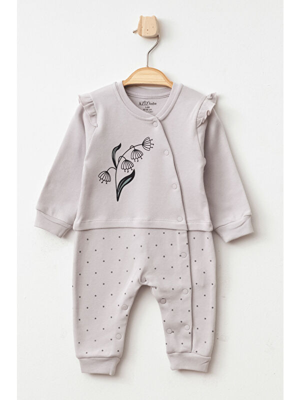 AZİZ BEBE Kız Bebek Çıtçıtlı Çiçek Desenli Tulum 0 Ay - 6 Ay