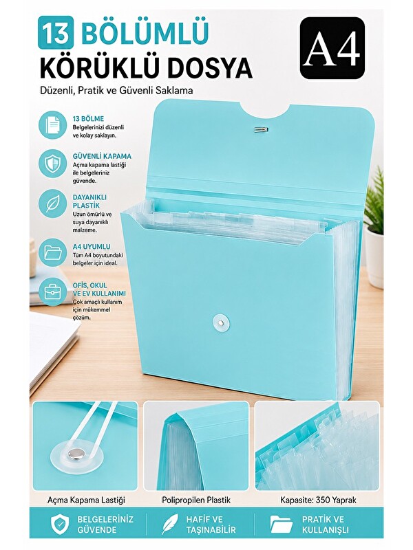 Artlantis Körüklü Dosya 13 Bölmeli Pastel Renkler 1 Adet A4 Akardiyon Dosya Düzenleyici 13 Cepli Lastikli Dosy