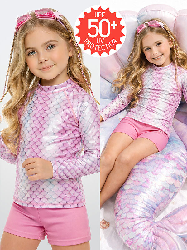 Denokids UV Korumalı Deniz Kızı Kız Çocuk Mayo T-shirt