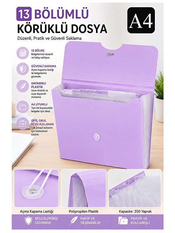 Artlantis Körüklü Dosya 13 Bölmeli Pastel Renkler 1 Adet A4 Akardiyon Dosya Düzenleyici 13 Cepli Lastikli Dosy