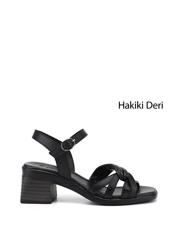 GÖNDERİ(R) Kadın SİYAH Bilek Bağlı Kalın Topuklu Hakiki Deri Sandalet