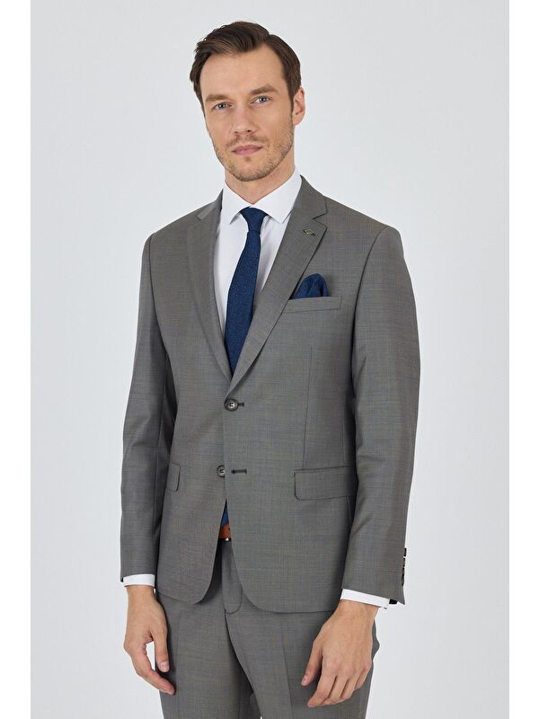 İMZA Lacivert Mono Yaka Düz 2 Düğme Classic Yünlü Slim Fit Takım Elbise 1001250175