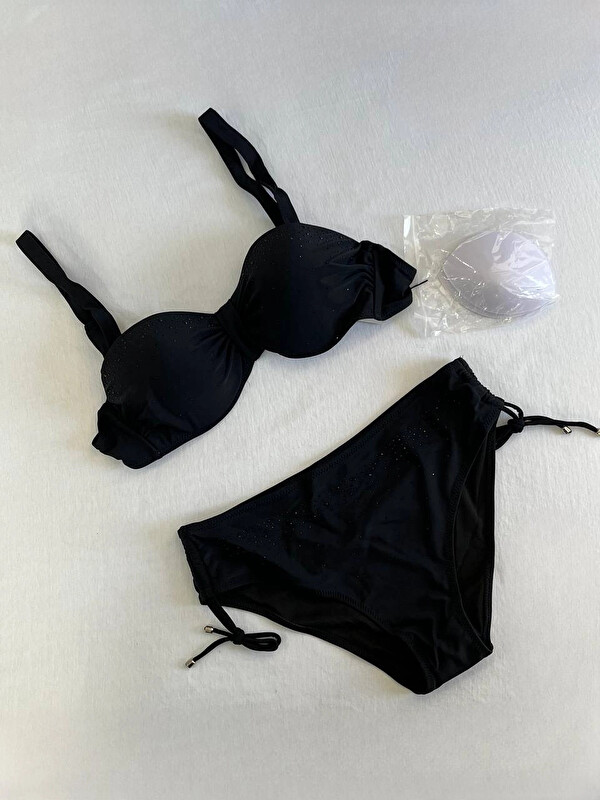 Hazelin Kadın Siyah Taş İşlemeli Astarlı Bikini Takım HZL25S-LC3361