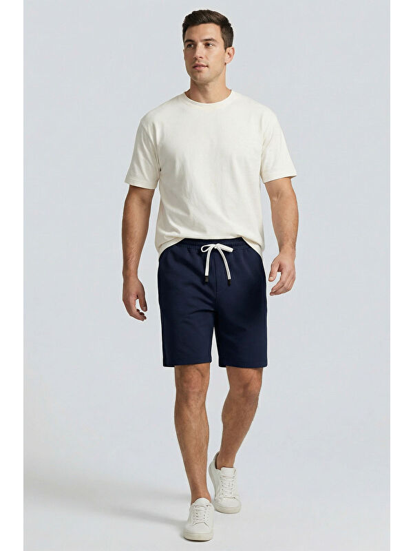 Tommylife Lacivert Standart Fit Basic Arka Cepli Erkek Şort - 88314