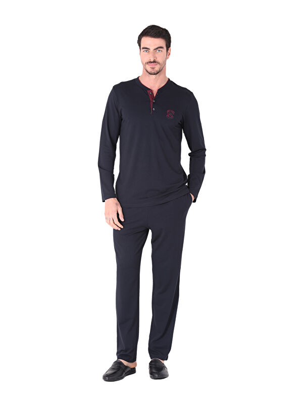 D'S damat Pijama Tk.Yarım Patlı Uzunkol LACİVERT