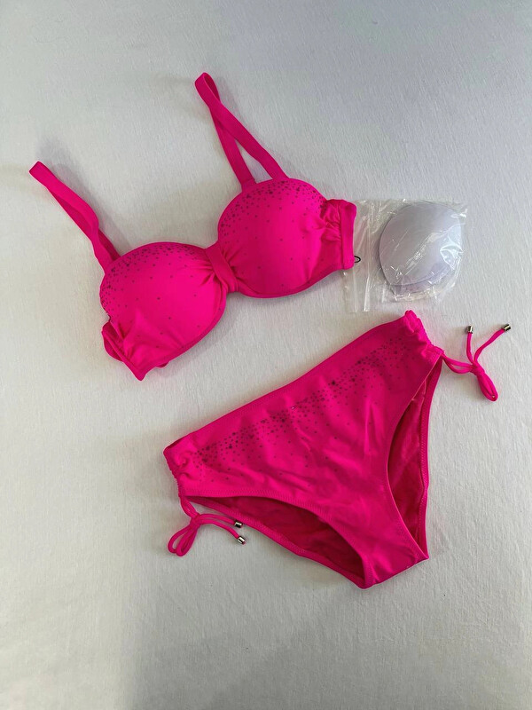 Hazelin Kadın Fuşya Taş İşlemeli Astarlı Bikini Takım HZL25S-LC3361