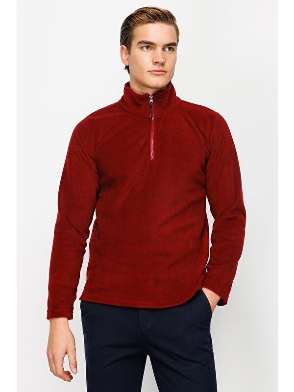 igs Bordo Erkek Yarım Fermuar Polar Sweatshirt Dik Yaka Model