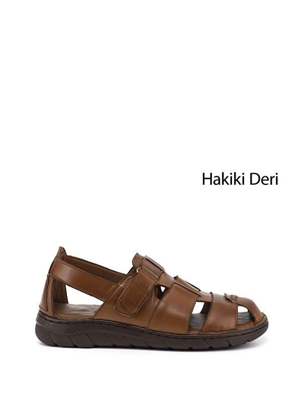 GÖNDERİ(R) Erkek KAHVERENGİ Cırtlı Hakiki Deri Comfort Sandalet