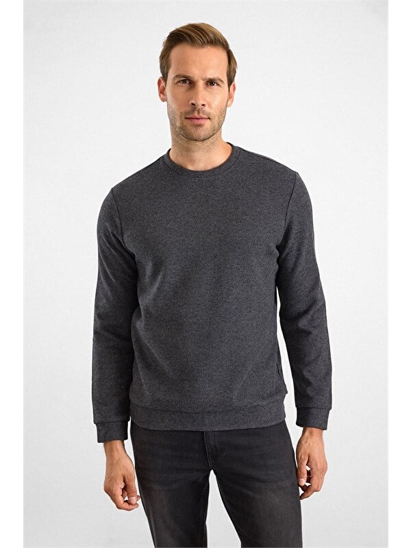 Süvari Antrasit Regular Düz Bisiklet Yaka Sweatshirt