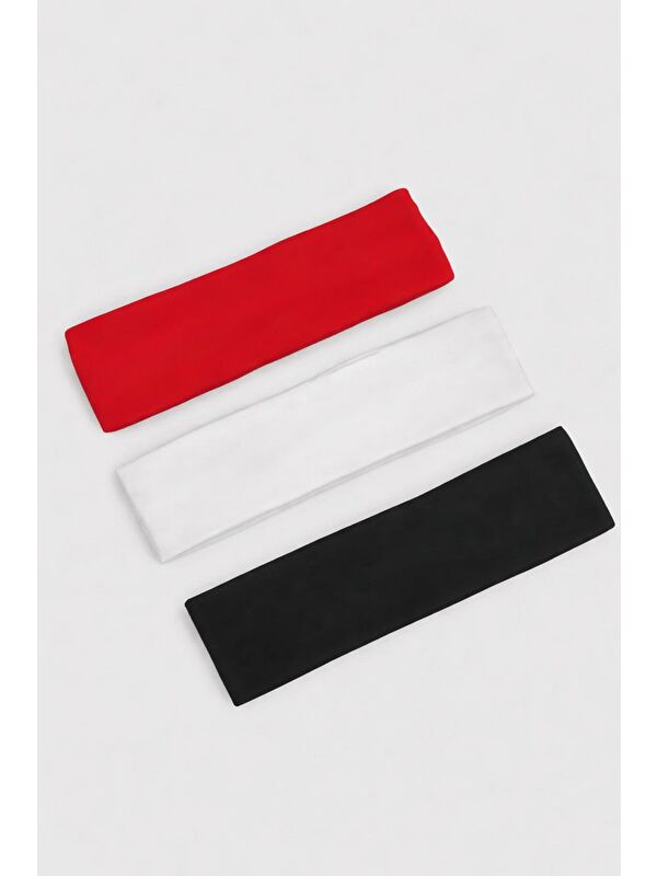 New Obsessions 3 Adet Kırmızı-Beyaz-Siyah Elastan Jersey Saç Bandı