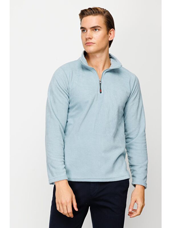 igs Mavi Erkek Yarım Fermuar Polar Sweatshirt Dik Yaka Model