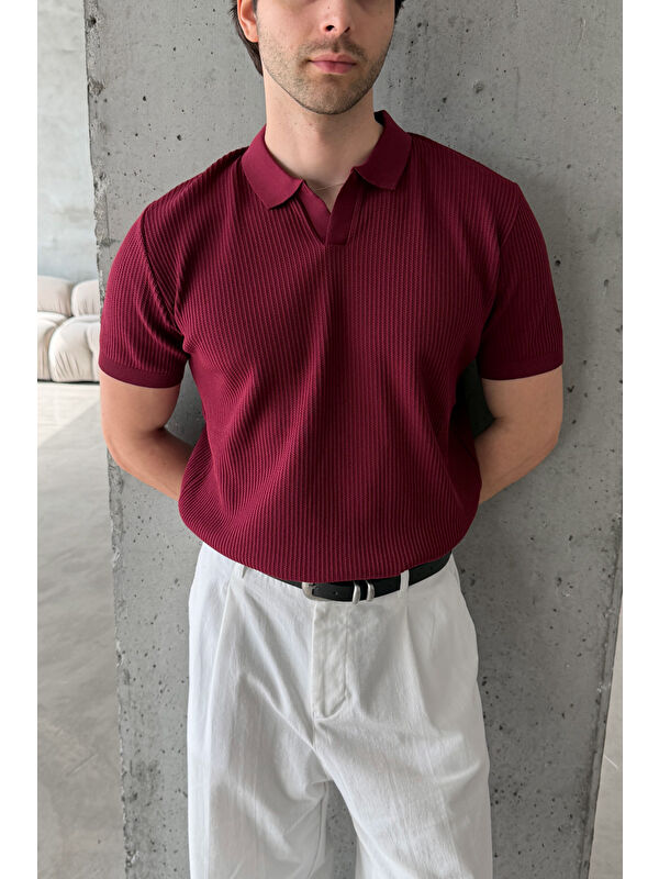 HYMAN Erkek Petek Desen Polo Yaka Triko T-shirt