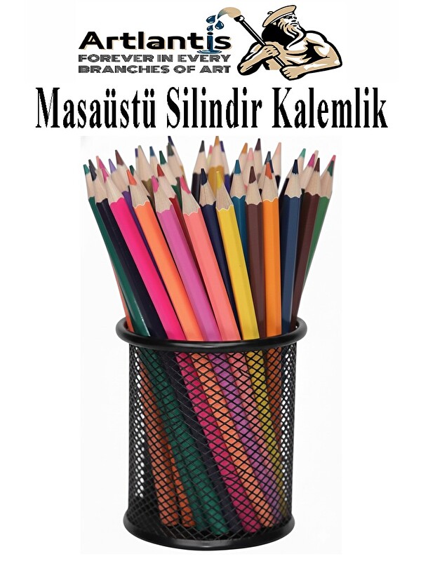 Artlantis Masaüstü Metal Silindir Kalemlik 1 Adet Fileli Perfore Pastel Renkli Kalemlik Kağıtlık Düzenleyici B
