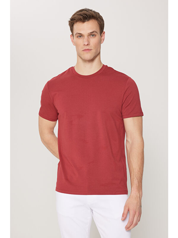 Altınyıldız Classics Erkek Bordo Standart Fit Normal Kesim Bisiklet Yaka Pamuklu Tişört