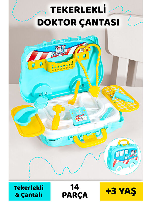 Meleni Toys 14 Parça Tekerlekli Oyuncak Doktor Seti - Çantalı Çocuk Hastane Meslek Oyunu Eğitici Öğretici Oyun