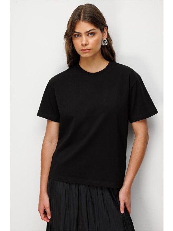 Mizalle Basic Düz Suprem Siyah T-Shirt