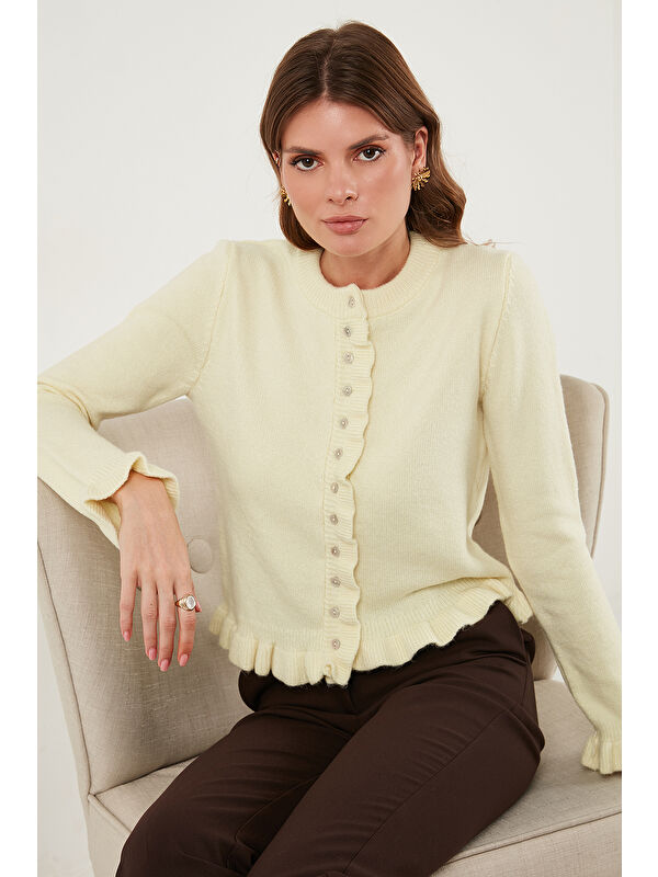 Lela Premium Pile Detaylı Regular Fit Yuvarlak Yaka Kadın Triko Hırka 680HI00038