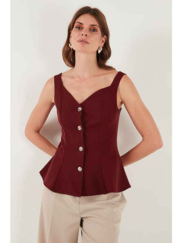 Lela Fitted Fit V Yaka Düğmeli Yelek 611FYL145