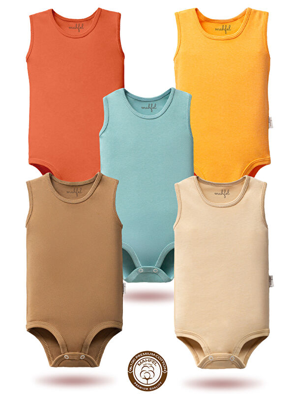 Mahfel %100 Pamuklu Atlet 5'li Baskısız Çıtçıtlı Bebek Body Zıbın FSFE