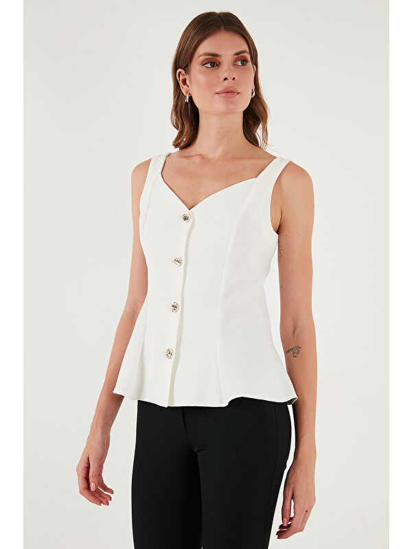 Lela Fitted Fit V Yaka Düğmeli Yelek 611FYL145