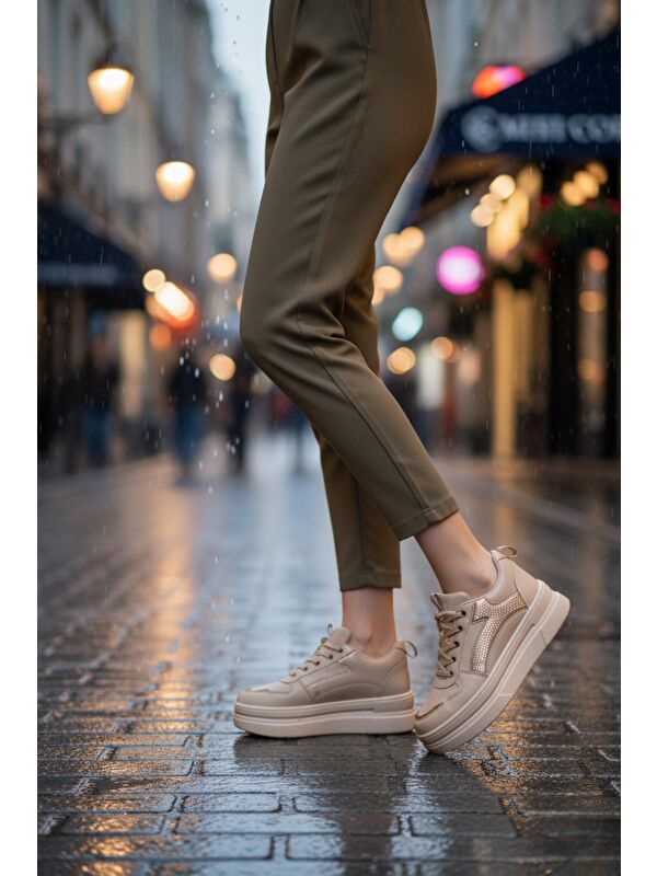 Garantili Armando Bej Günlük Ortopedik Kadın Sneaker Spor Ayakkabı - Görsel 4