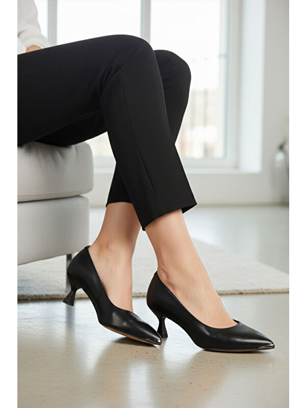 Siyah İnce Kısa Topuklu Kadın Abiye Ayakkabı 357171 Z - Görsel 4
