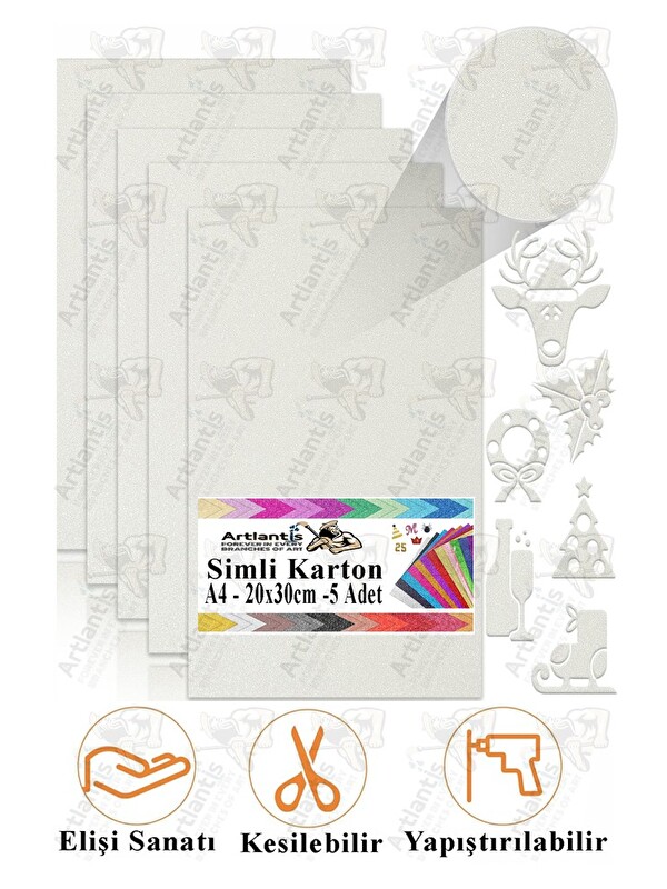 Artlantis Simli Karton A4 20x30 cm 5 li 1 Paket Simli Fon Kartonu Parıltılı Kağıt Anasınıfı Kreş Etkinlik Proj