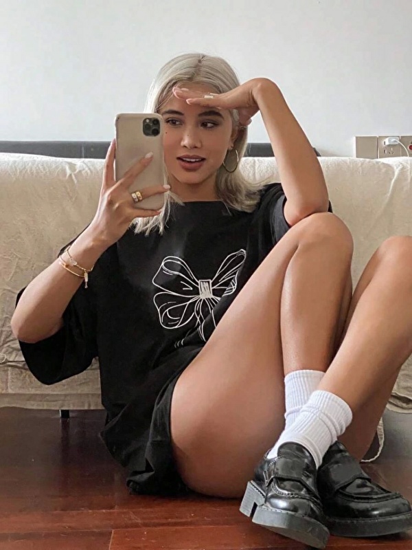 Jane's Baskılı Oversize T-shirt - Siyah
