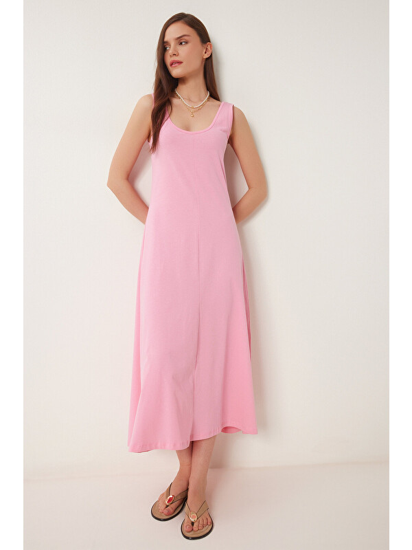 Happiness İstanbul Kolsuz Basic Yazlık Örme Elbise PEMBE LCR0057