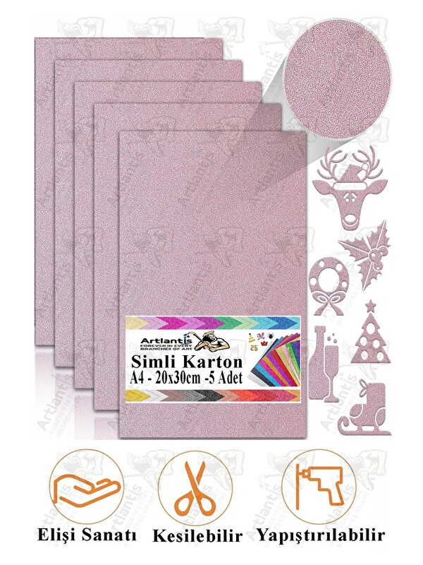 Artlantis Simli Karton A4 20x30 cm 5 li 1 Paket Simli Fon Kartonu Parıltılı Kağıt Anasınıfı Kreş Etkinlik Proj