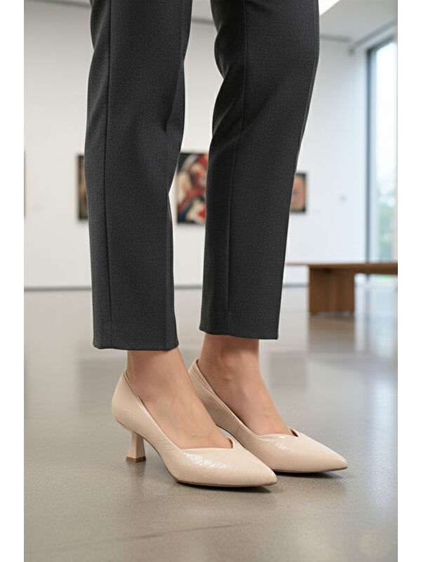 Bej Kısa İnce Topuklu Abiye Ayakkabı 357188 Z - Görsel 4