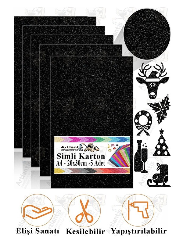 Artlantis Simli Karton A4 20x30 cm 5 li 1 Paket Simli Fon Kartonu Parıltılı Kağıt Anasınıfı Kreş Etkinlik Proj
