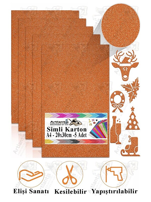Artlantis Simli Karton A4 20x30 cm 5 li 1 Paket Simli Fon Kartonu Parıltılı Kağıt Anasınıfı Kreş Etkinlik Proj