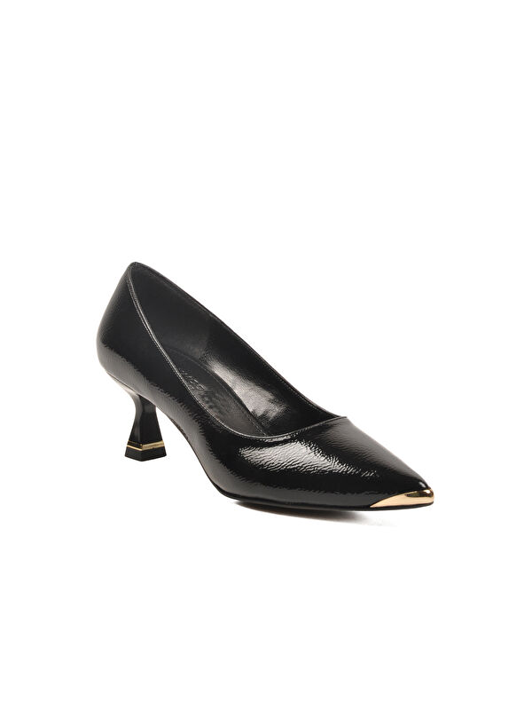 Siyah Kırışık İnce Kısa Topuklu Kadın Abiye Ayakkabı 357171 Z - Görsel 5