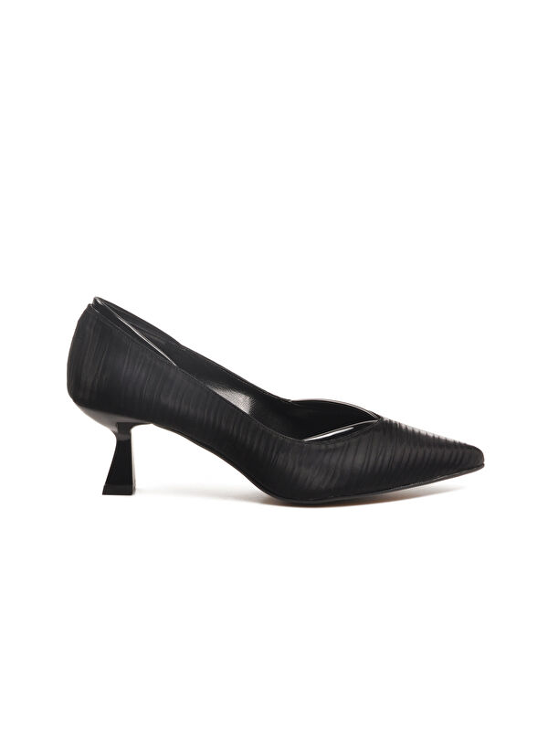 Siyah Saten Kısa İnce Topuklu Abiye Ayakkabı 357188 Z - Görsel 3